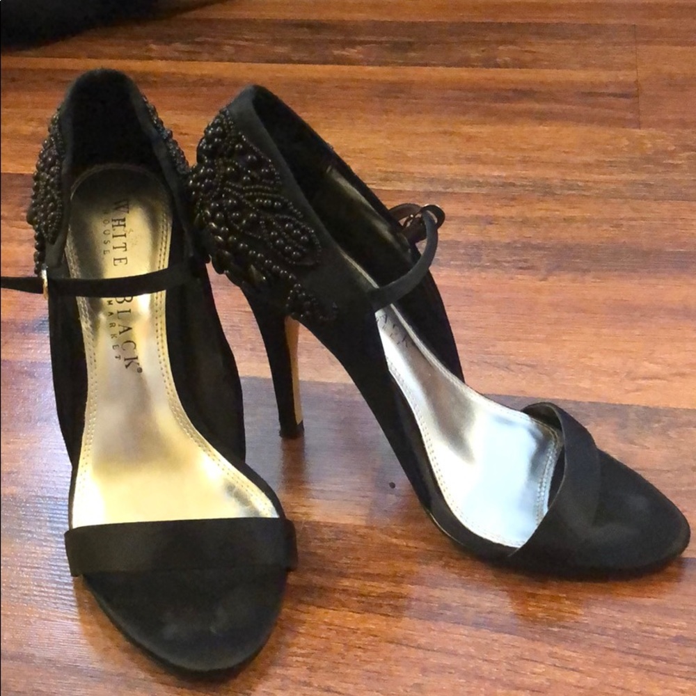 Black Satin with Beading Detail Heels